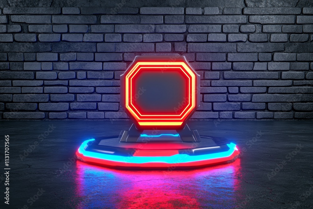 Poster A futuristic error notification displayed in a holographic interface, with glowing blue and red accents in a dark room