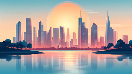 Obraz premium Dubai cityscape in hand: a vision of urban development. Goldenhour. Illustration