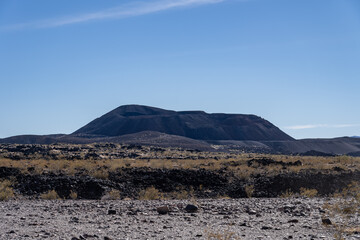 Pisgah Crater, Pisgah Volcano,  volcanic cinder cone / lava plain, Lavic Lake volcanic field, San Bernardino County, California. Mojave Desert / Basin and Range Province. Basalt lava flow