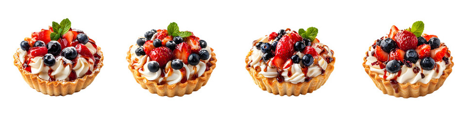 Berry Tarts with Whipped Cream &ndash; Isolated on Transparent Background