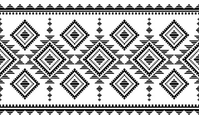 Fototapeta premium Southwest Aztec geometric Native American Mexican Navajo tribal ethnic boho indian texture ornament seamless pattern fabric black and white design vector for woven textile printing blanket rug carpet 