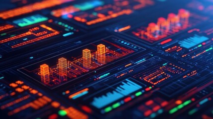 Fototapeta premium Futuristic Data Visualization with Neon Colors and Digital Interface