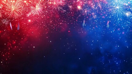 Obraz premium Festive Fireworks Background: Red & Blue Celebration