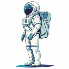 Futuristic Woman Astronaut Cartoon Vector Illustration in Blue Lines