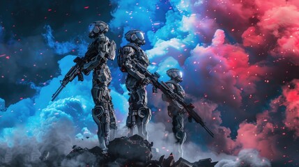 Fototapeta premium Futuristic Soldiers Standing Guard