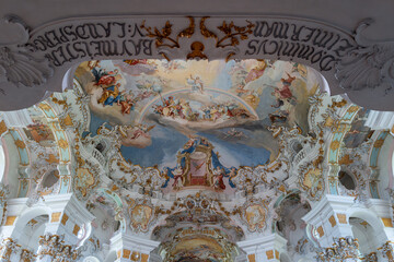 Interior of the Wieskirche baroque church, Bavaria, Germany