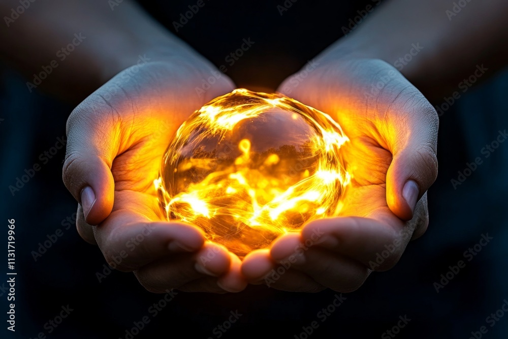 Poster a magical depiction of self-esteem as a glowing orb in a person hands, with ethereal light radiating