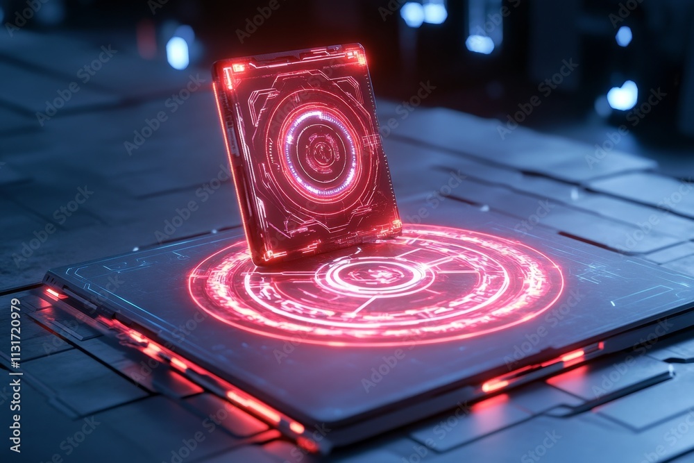 Poster A neon-lit cyberpunk scene showing an EPS file being edited in a futuristic design program, with glowing vector paths and holographic tools