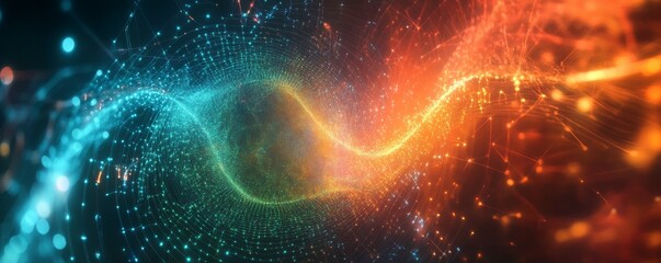 Anti tracking technology concept. Digital network connections with vibrant light waves and nodes