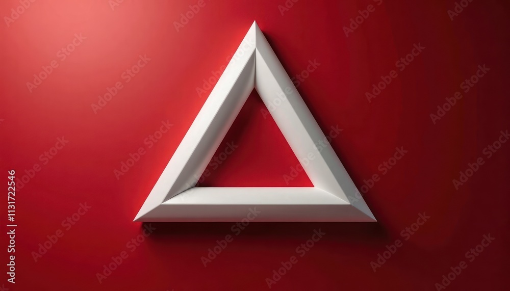 Aufkleber Geometric white triangle design stands out against deep red background. Modern abstract shape. Visual impact. Suitable for branding projects. Minimalist style. Creative design element. Ideal for
