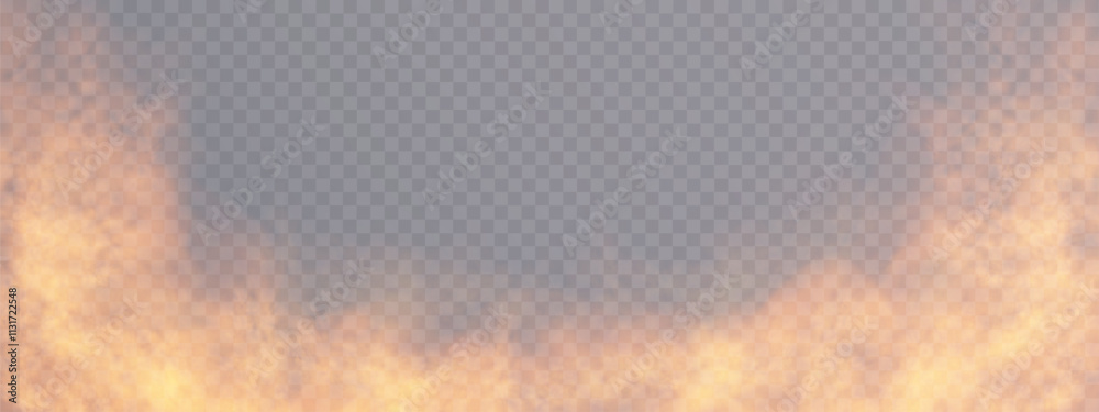 Poster yellow fog or smoke isolated on transparent background. yellow vector background frame of smoke, clo