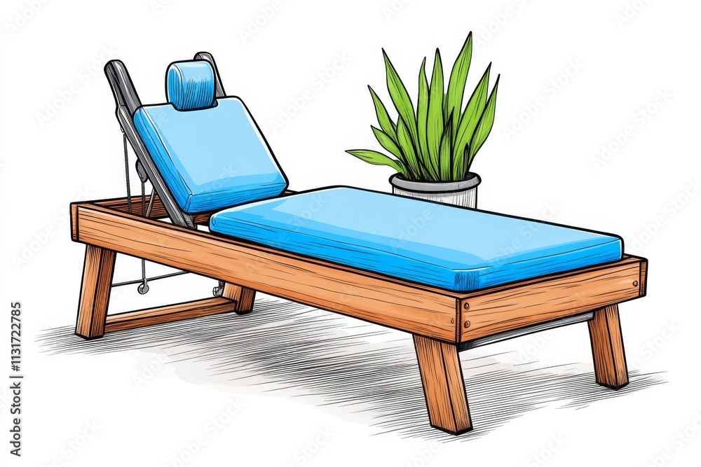 Poster a simple and elegant depiction of a pilates reformer machine, drawn with clean lines and soft pastel