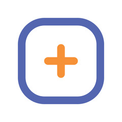 Obraz premium A simple digital graphic featuring an orange cross within a blue octagonal frame against a grey background.