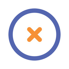 Obraz premium A pixelated graphic depicting an orange cross centered within a blue circular border.