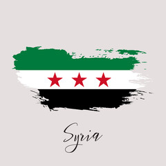 Syria vector watercolor national country flag icon. Hand drawn illustration with dry brush stains, strokes, spots isolated on gray background. Painted grunge style texture for posters, banner design.