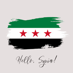Syria vector watercolor national country flag icon. Hand drawn illustration with dry brush stains, strokes, spots isolated on gray background. Painted grunge style texture for posters, banner design.