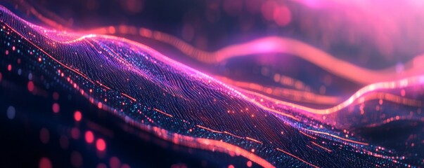 Anti tracking technology concept. Digital network connections with vibrant light waves and nodes