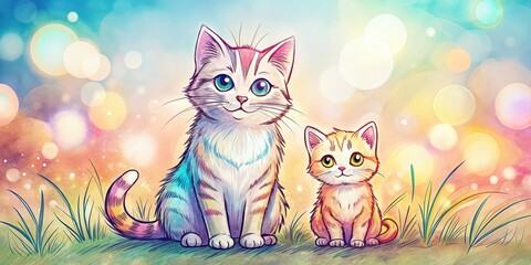 Obraz premium Cute Cat Kitten Line Art, Continuous Line Drawing, Landscape Illustration, PNG, Pet Art, Animal Sketch, Kawaii Cat, Adorable Kittens, Nature Scene