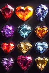 Fototapeta premium A vibrant display of colorful, heart-shaped gemstones, radiating brilliance and charm.