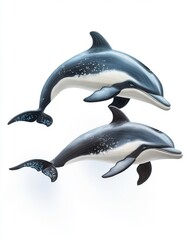 Obraz premium Two playful dolphins swimming gracefully in a vibrant ocean setting.
