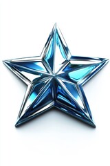 Obraz premium A striking, reflective blue star-shaped sculpture against a white backdrop, exuding elegance and modern artistry.
