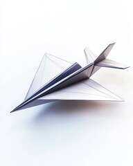 Naklejka premium A sleek, minimalist paper airplane design resting on a clean, bright surface.