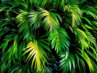 Tropical bunch of plants and leaves with slight sunlight on them, warm weather high humidity nature