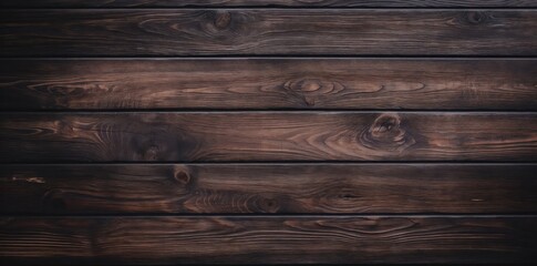 Fototapeta premium Dark wooden plank surface with visible grain and weathered texture.Strength. Resilience. The beauty of timeless, natural materials.Poster, wallpaper, flyer, or rustic design template for interiors.