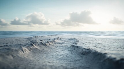 Obraz premium Sandy beach path to ocean under cloudy sky.