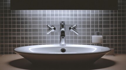 Fototapeta premium Modern White Sink with Streamlined Faucet Design