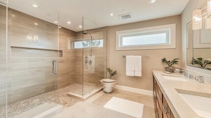 Fototapeta premium Modern High-End Bathroom with Glass Shower Partition