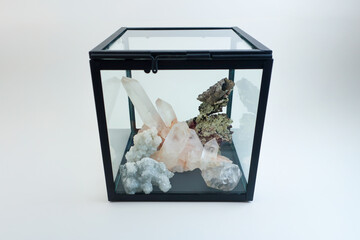 Crystal Display in Minimalist Glass Box