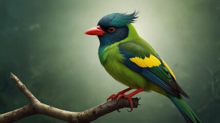 Obraz premium Vibrant green bird perched on a branch. (2)