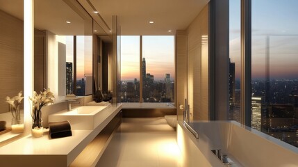 Fototapeta premium Modern and Stylish Bathroom with City View