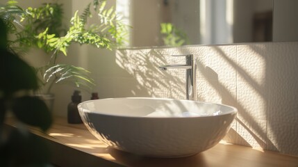 Fototapeta premium Elegant Ceramic Sink in Bright Bathroom Setting