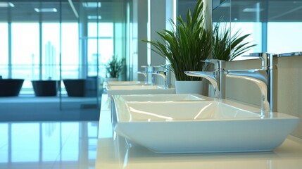 Fototapeta premium Minimalist Bathroom with Clean White Sink and Modern Design