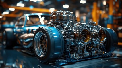 Fototapeta premium A close-up view of a high-performance car engine showcasing intricate details and design.