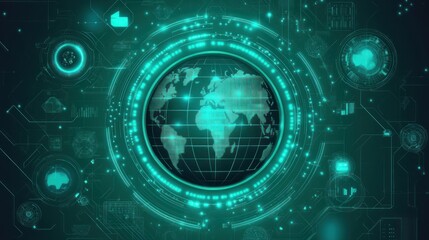 Obraz premium A digital representation of the Earth surrounded by technology and data elements.