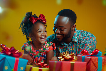 Happy Black Family Opening Christmas Gifts and Celebrating the Holidays