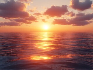 Fototapeta premium Golden Sunset Over Calm Ocean Water