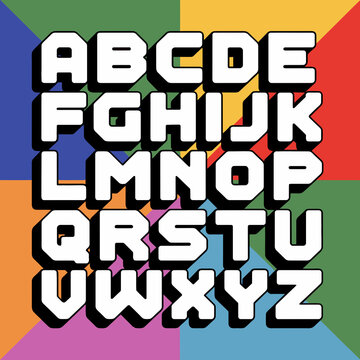 abcdefghijklmnopqrstuvwxyz- Bold Geometric Alphabet Letters on Vibrant Colorful Background Design