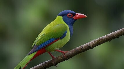 Obraz premium Vivid green bird perched on branch. (2)