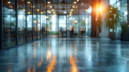 Polished Concrete Floor Reflecting a Blurred Modern Office Interior
