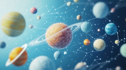 Naklejka premium Connected planets in a vibrant solar system.