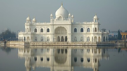 Fototapeta premium Majestic white temple reflected in calm water.