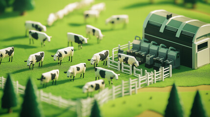 Modern Livestock Management and Automation Illustration