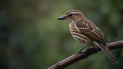 Fototapeta premium Small brown bird perched on a branch.