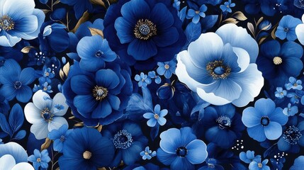 Floral Symphony Vibrant Blue Blooms Blooms, Petals Contrasting Shades, Botanical Elegance, Nature Artistry