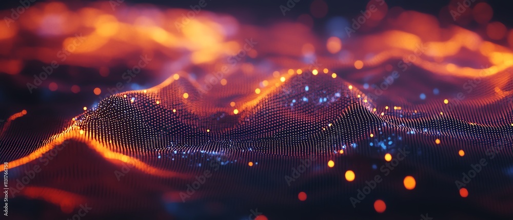 Poster 3d telecommunication world map concept with glowing digital dots and network lines on a pixelated ma