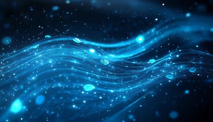 Fototapeta premium Dynamic 3D social network technology concept with user symbols connected by glowing lines, on a deep blue abstract background